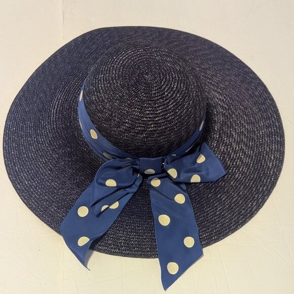 Vintage Betmar Hat Straw Wide Brim Polka Dot Bow Derby Church Easter Prep Girly - Picture 7 of 7